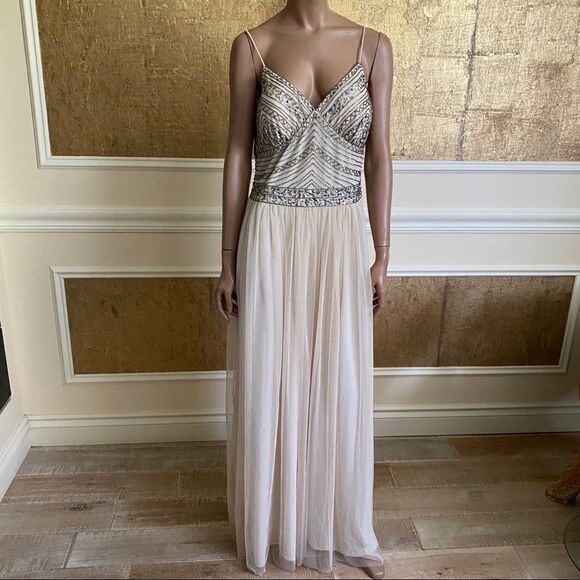 NEW MARINA champagne embellished beaded maxi ballroom prom wedding gown 12 - Picture 4 of 11